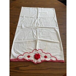 Set of two white regular pillowcases with embroidered red flowers
